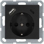 Розетка Shuko 16А с заземл. защ. шторки с 2-мя заряд. устройствами USB тип A+C 25Вт механизм антрацит Jasmart G5501USB-25B