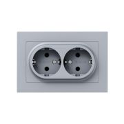Розетка 2-м СП Эпика 16А с заземл. без защ. шторок с рамкой механизм алюм. EKF UP1-SOA-210