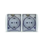 Розетка 2-м ОП Клио 16А IP54 с заземл. с прозр. крышкой бел. Universal К2232