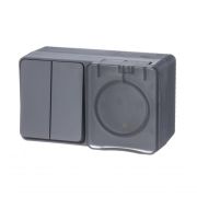 Блок ОП AtlasDesign PROFI IP54 (розетка 1-м 16А заземл. защ. шторки + 2-кл. выключатель 10А) антрацит SE ATN544074