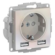 Розетка 1-м СП AtlasDesign 16А IP20 с 2-мя заряд. устройствами USB тип A+A 5В/2.4А 2х5В/1.2А механизм жемчуж. SE ATN000430